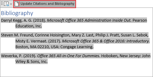 Update Citations and Bibliography in Word 365