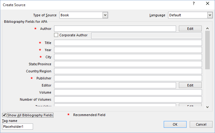 Show All Bibliography Fields