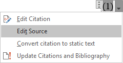 Edit a citation in Word 2016