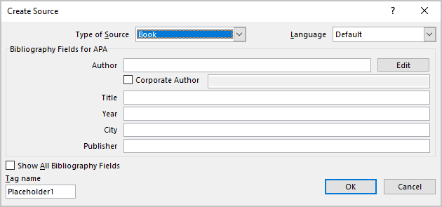 Create Source in Word 365