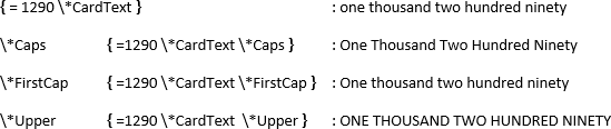 Field switches in Word 2016