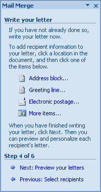 Mail Merge 4 in Word 2007