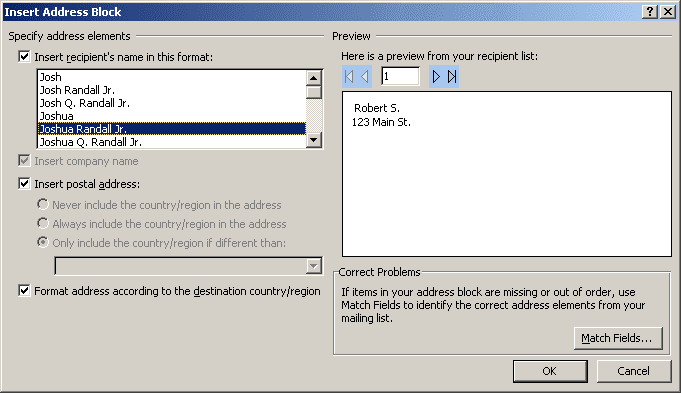 Insert Address Block in Word 2007