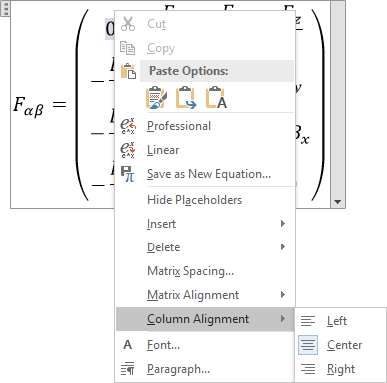 Column Alignment in Word 2016