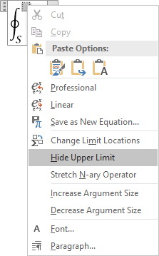 Hide Upper limit in popup menu Word 2016