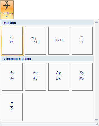 Stacked Fraction in Word 2007