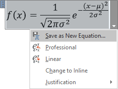 Equations menu in Word 2016