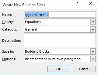Create New Building Block in Word 2016