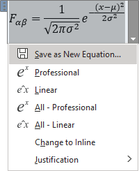 Equations menu in Word 365