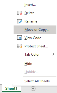 Move or Copy in popup menu Excel 365