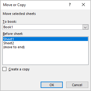 Move or Copy dialog box in Excel 365