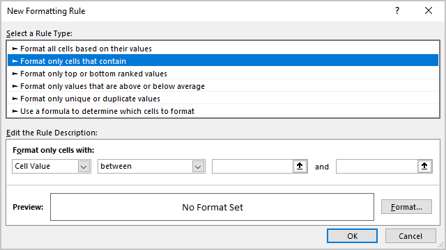 New Formatting Rule in Excel 365
