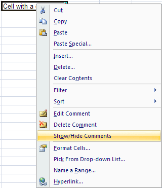 Cell popup in Excel 2007