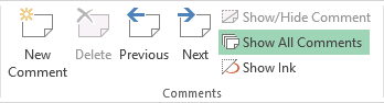 Comments group in Excel 2013