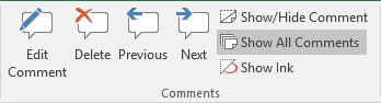 Comments group in Excel 2016