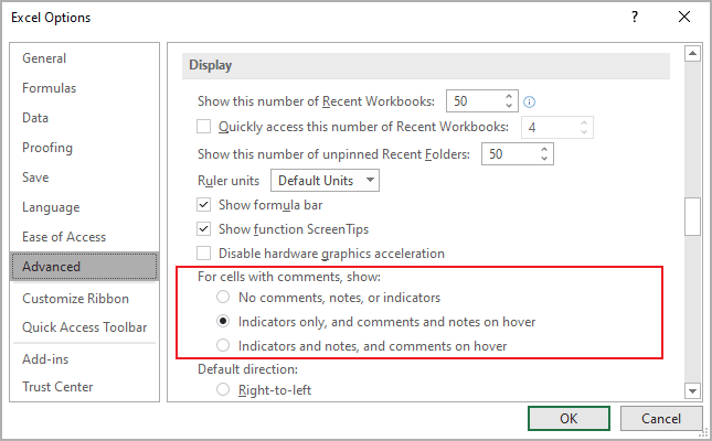 Indicator options in Excel for Microsoft 365 Indicator options in Excel 365