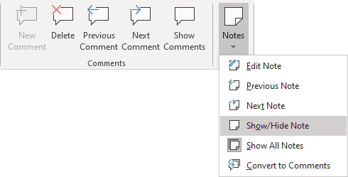 Show/Hide Note in Excel 365
