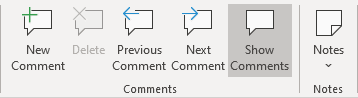 Show Comments in Excel 365