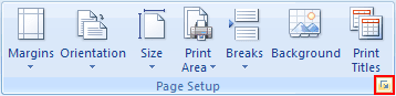 Page Setup group in Excel 2007