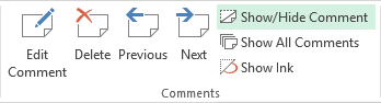 Show/Hide Comment in Excel 2013