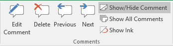 Show/Hide Comment in Excel 2016