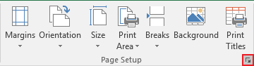 Page Setup group in Excel 2016