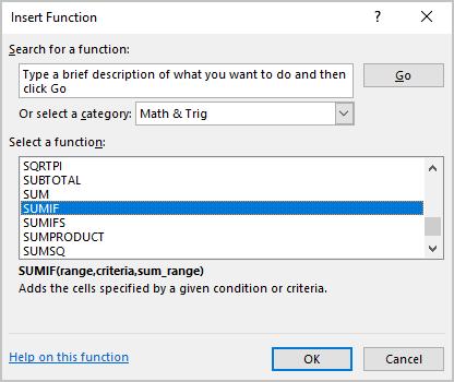 Insert Function Excel 365