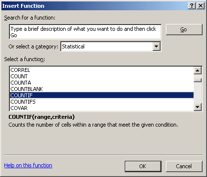 Insert Function Excel 2007