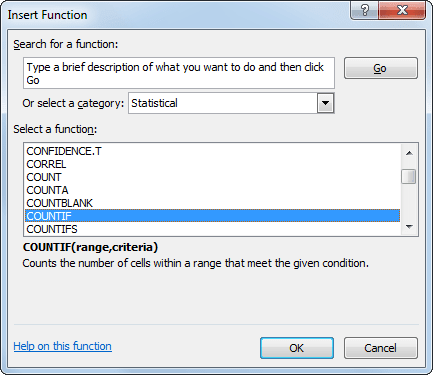 Insert Function Excel 2010