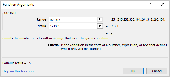 Function Arguments Excel 365