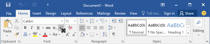 Toolbar with cursor in Word 2016 Toolbar with cursor in Word 2016