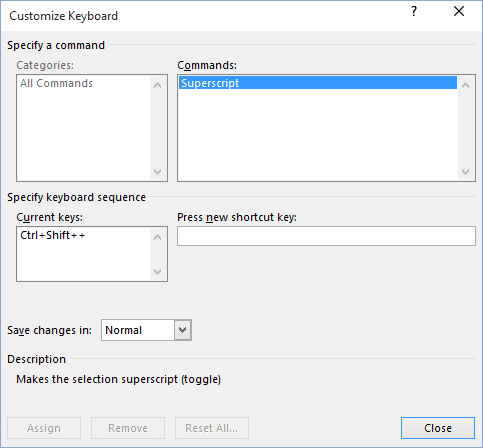 hot keys in word