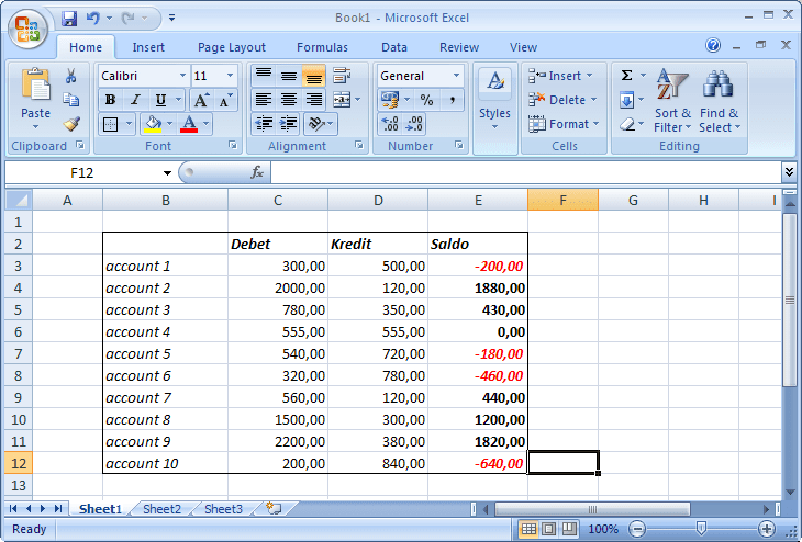example in Excel 2007