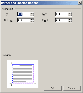 Borders and Shading Options Word 2003