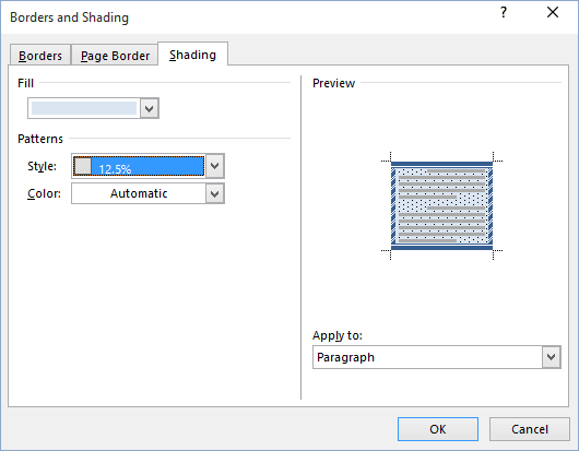 Shading in Word 2016
