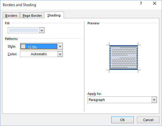 Shading in Word 2016 Shading in Word 2016