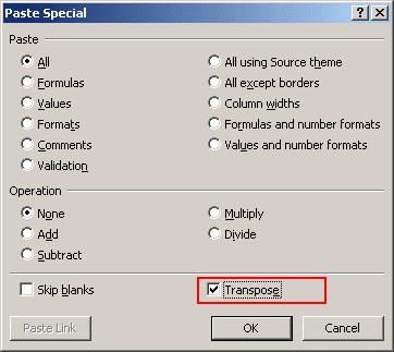 Paste Special Excel 2007