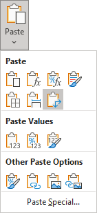 Paste Transpose in Excel 365