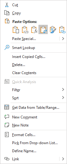 Paste Transpose in popup menu Excel 365