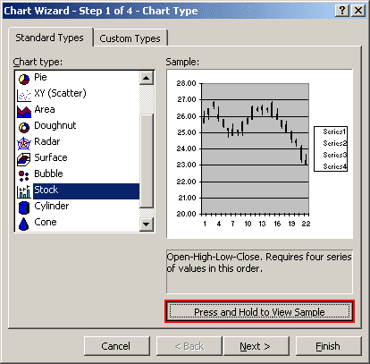 Chart preview in Excel 2003