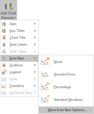 More Error Bars Options in Excel 2016 More Error Bars Options in Excel 2016
