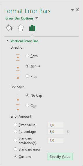 Format Error Bars in Excel 2016