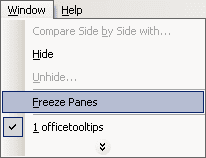 Window menu in Excel 2003