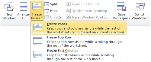 Freeze Panes in Excel 2010