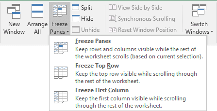 Freeze Panes in Excel 2016