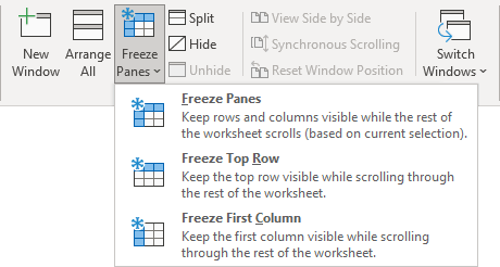 Freeze Panes in Excel 365
