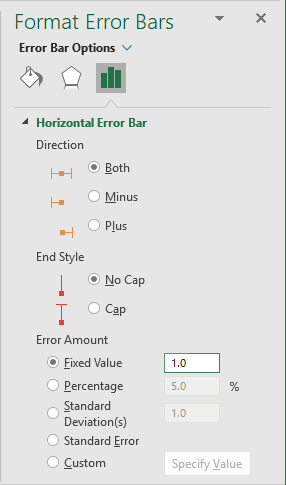 Format Error Bars pane in Excel 365