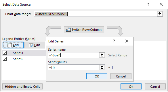 Edit Series dialog box in Excel 365