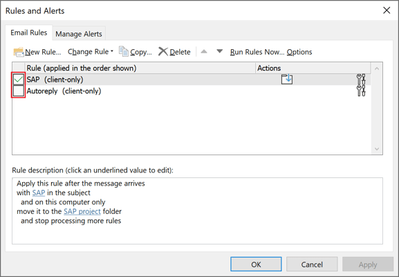 Turn off rules in for Microsoft Outlook 365 Turn off rules in Outlook 365