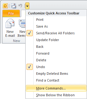 Quick Access Outlook 2010